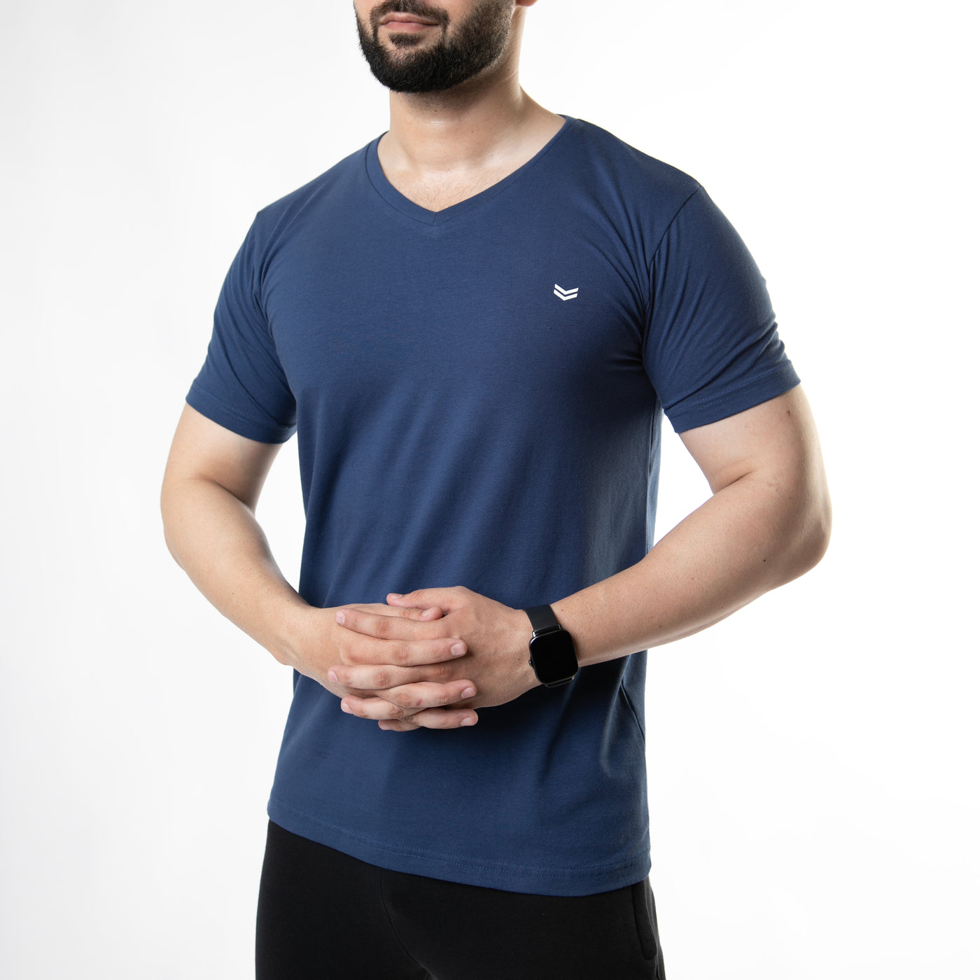 Powder Blue V-Neck Cotton Lycra T-Shirt with 4-Way Stretch