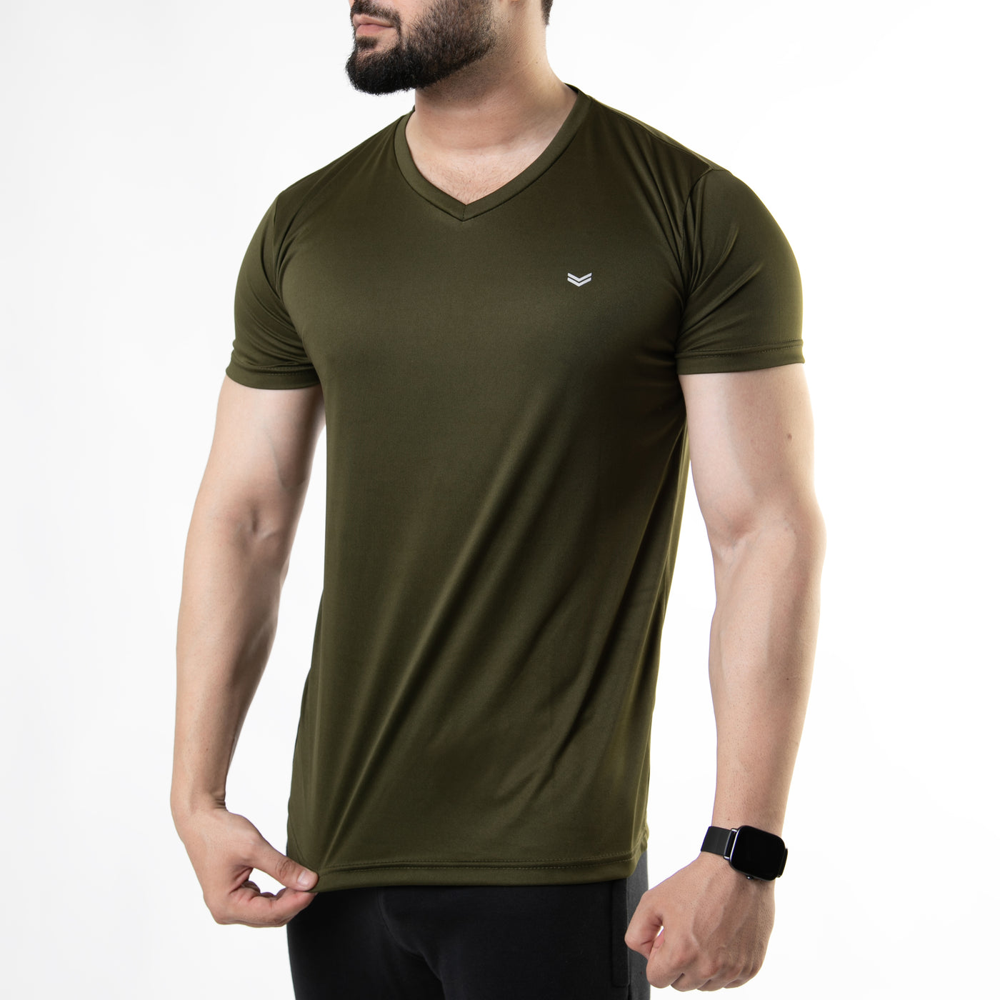 Plain Olive V-Neck Quick Dry T-Shirt