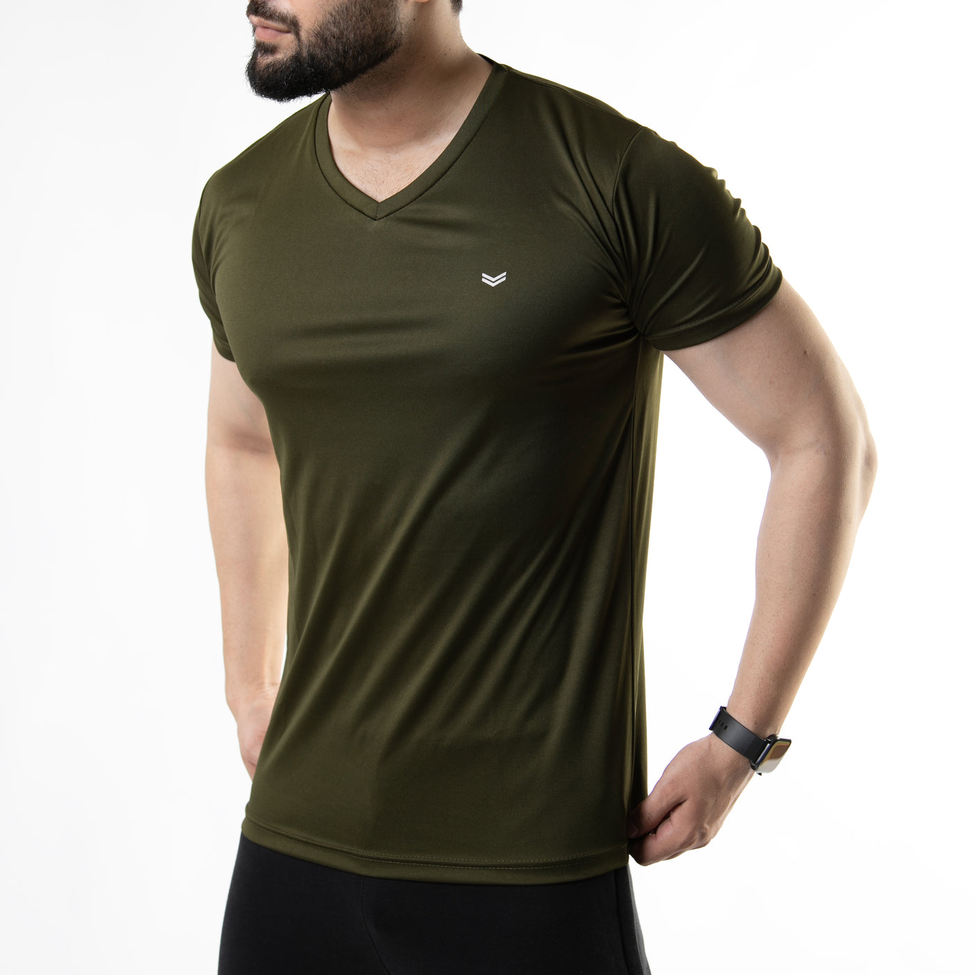 Plain Olive V-Neck Quick Dry T-Shirt