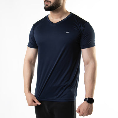 Plain Navy V-Neck Quick Dry T-Shirt