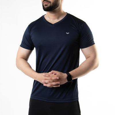 Plain Navy V-Neck Quick Dry T-Shirt