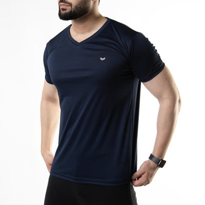 Plain Navy V-Neck Quick Dry T-Shirt