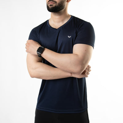 Plain Navy V-Neck Quick Dry T-Shirt