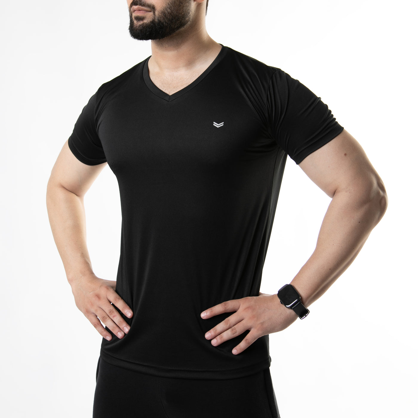 Plain Black V-Neck Quick Dry T-Shirt