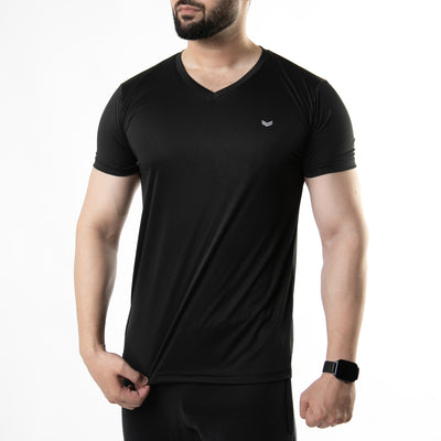 Plain Black V-Neck Quick Dry T-Shirt