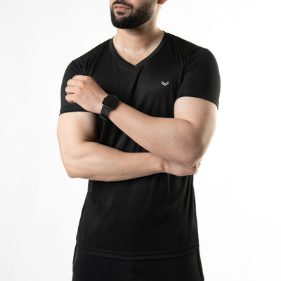 Plain Black V-Neck Quick Dry T-Shirt