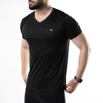 Plain Black V-Neck Quick Dry T-Shirt