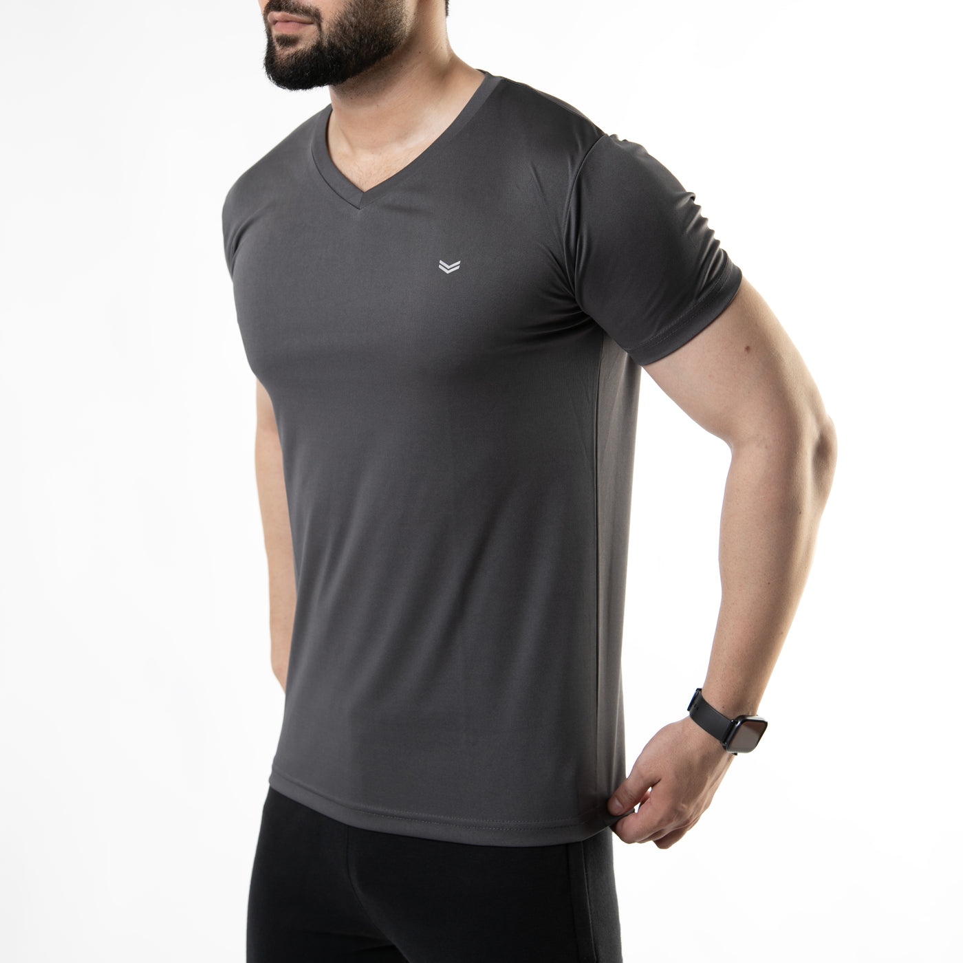 Plain Gray V-Neck Quick Dry T-Shirt