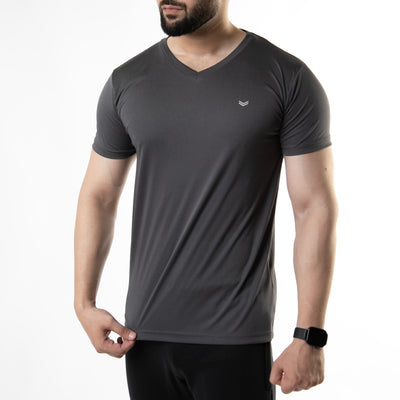 Plain Gray V-Neck Quick Dry T-Shirt