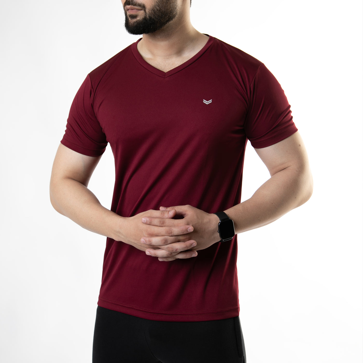 Plain Maroon V-Neck Quick Dry T-Shirt