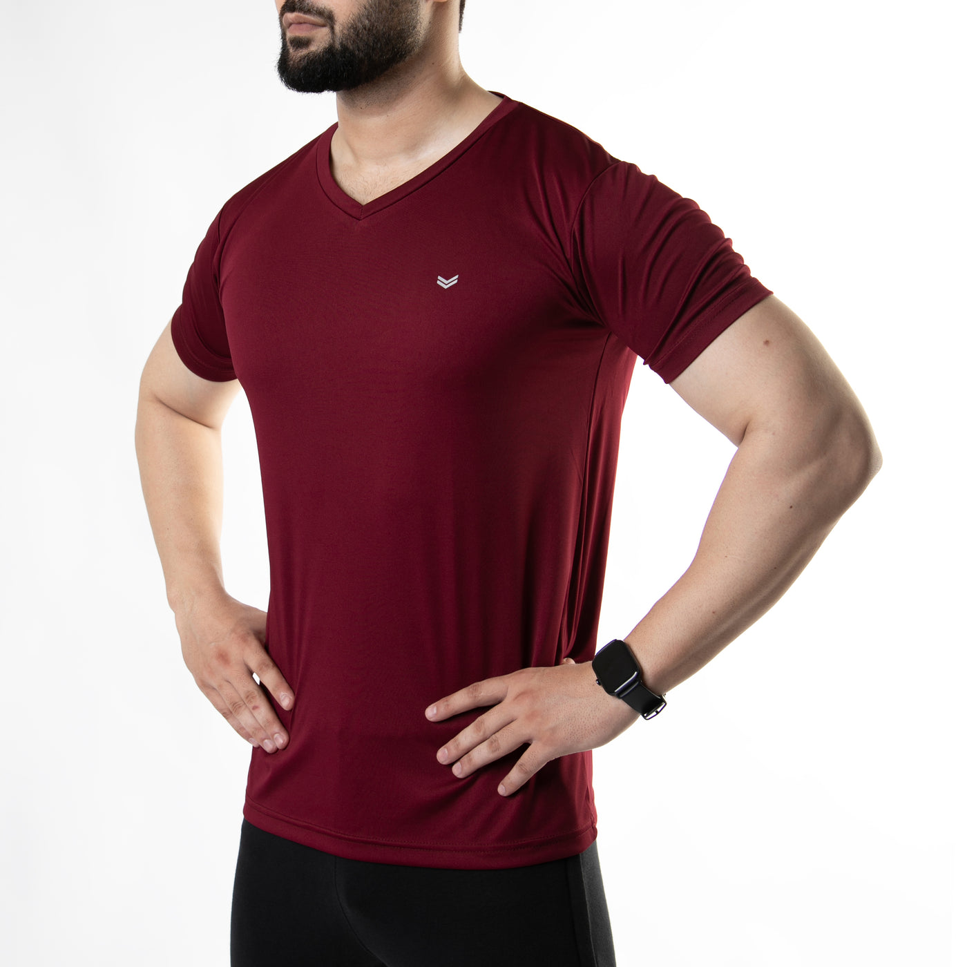 Plain Maroon V-Neck Quick Dry T-Shirt