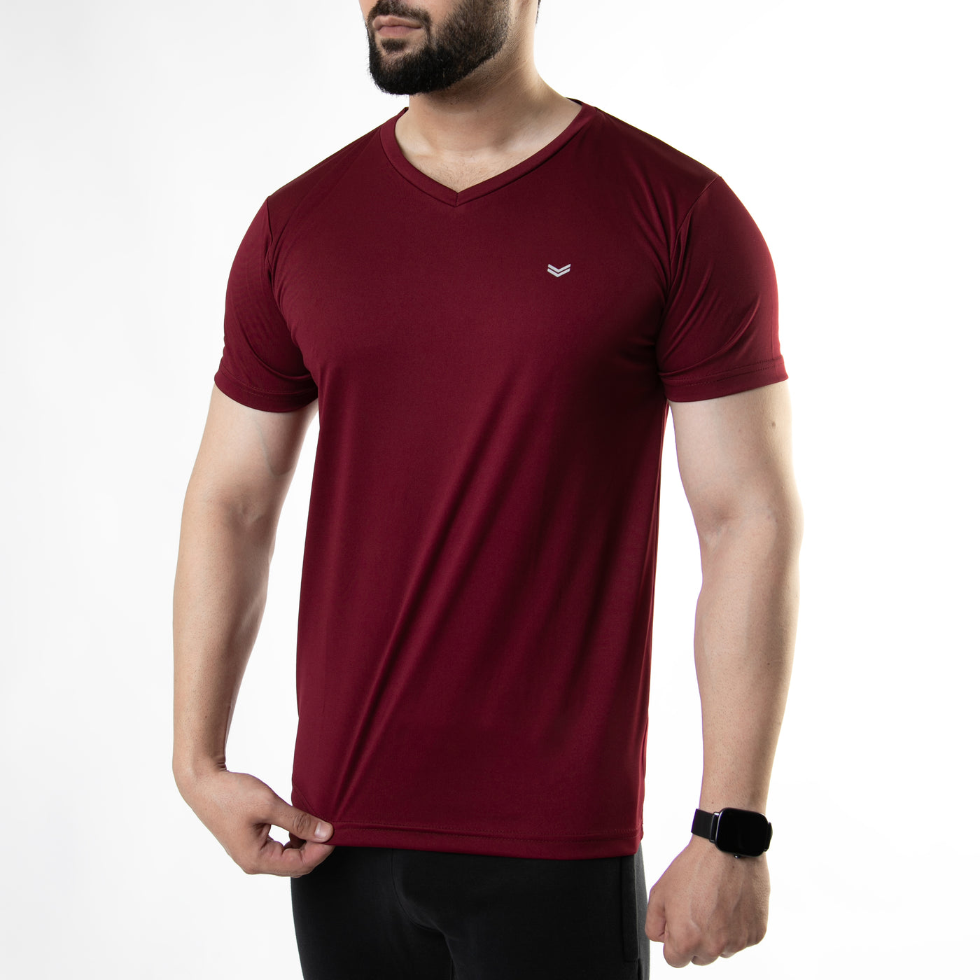 Plain Maroon V-Neck Quick Dry T-Shirt