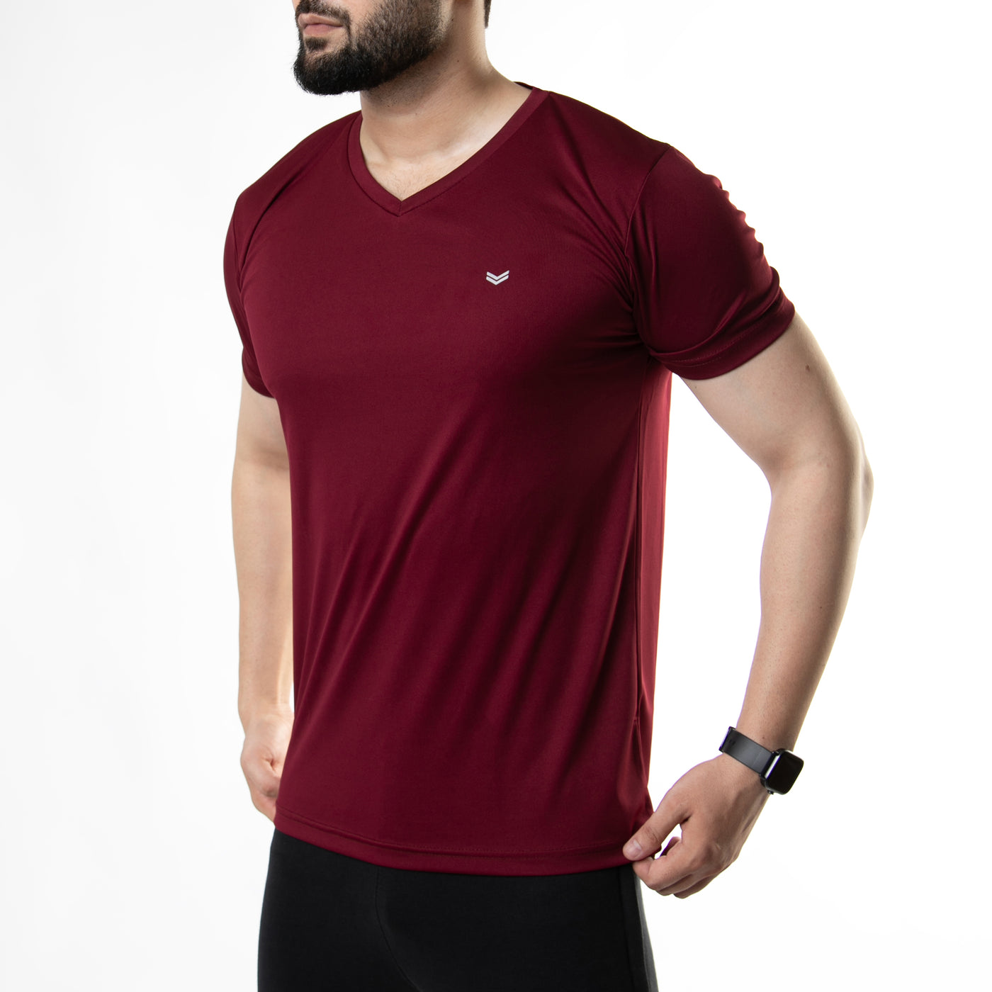 Plain Maroon V-Neck Quick Dry T-Shirt