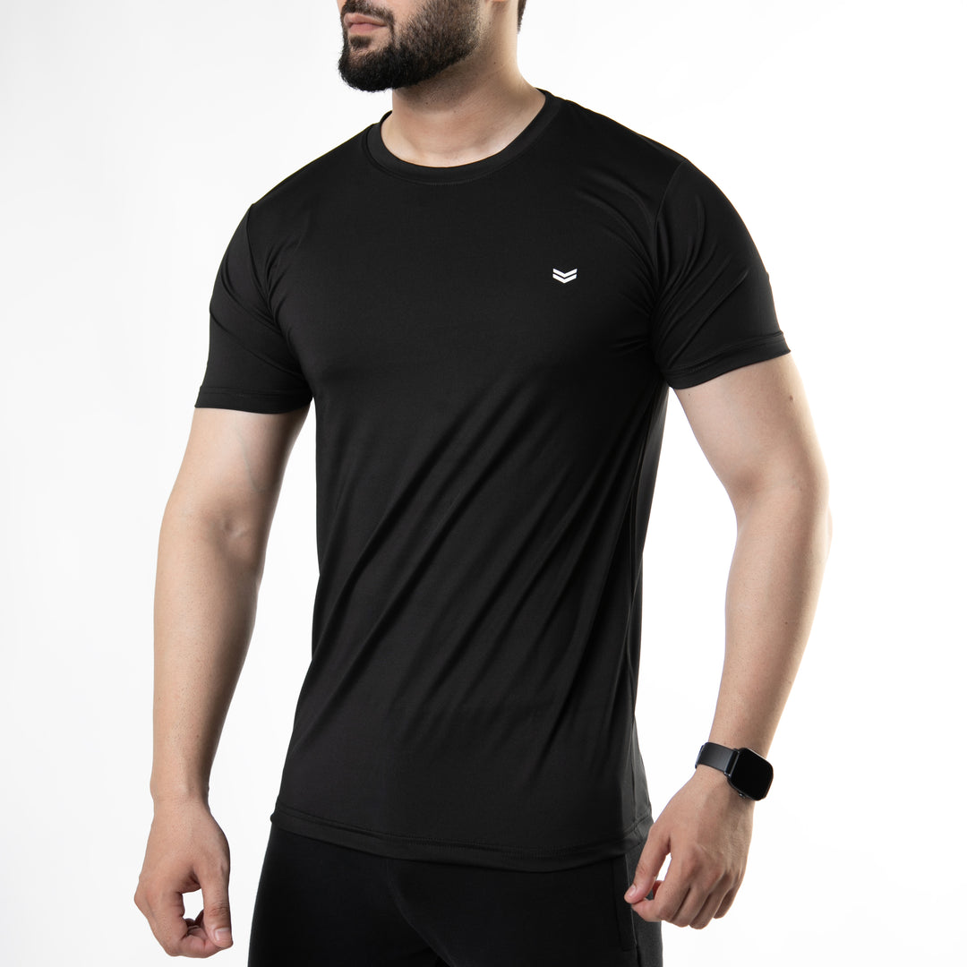 Premium Black Quick Dry Lycra T-Shirt with 4-Way Stretch