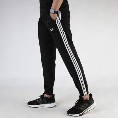 Black Premium Micro Stretch Pants with Three White Stripes