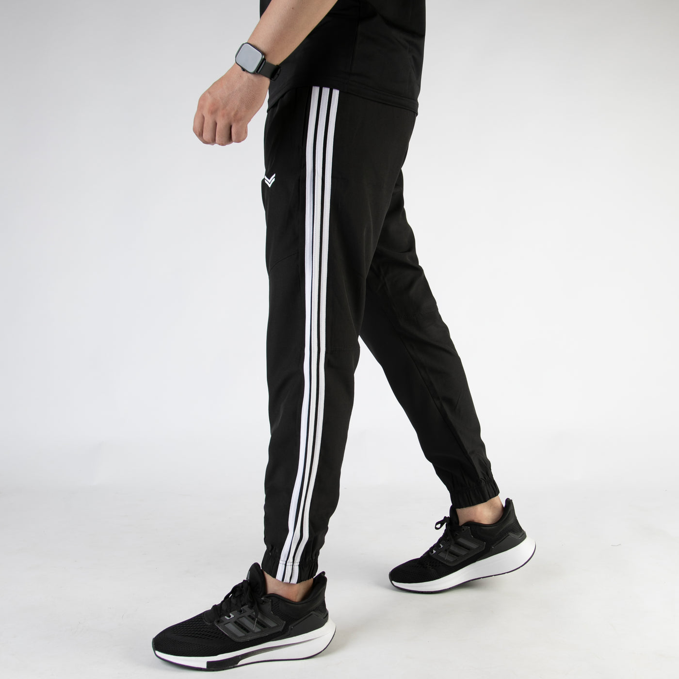 Black Premium Micro Stretch Pants with Three White Stripes