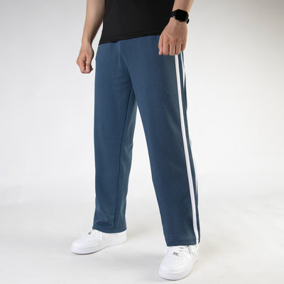 Blue Wide Leg Trouser with Two White Stripes