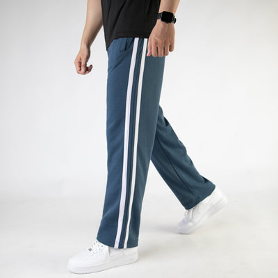 Blue Wide Leg Trouser with Two White Stripes