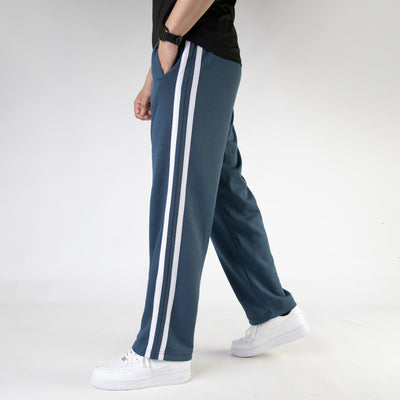 Blue Wide Leg Trouser with Two White Stripes