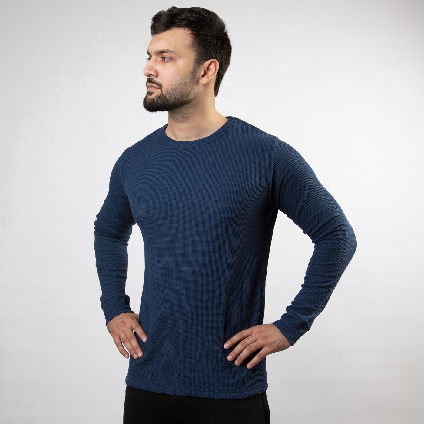 Powder Blue Thermal Full Sleeves Waffle-Knit