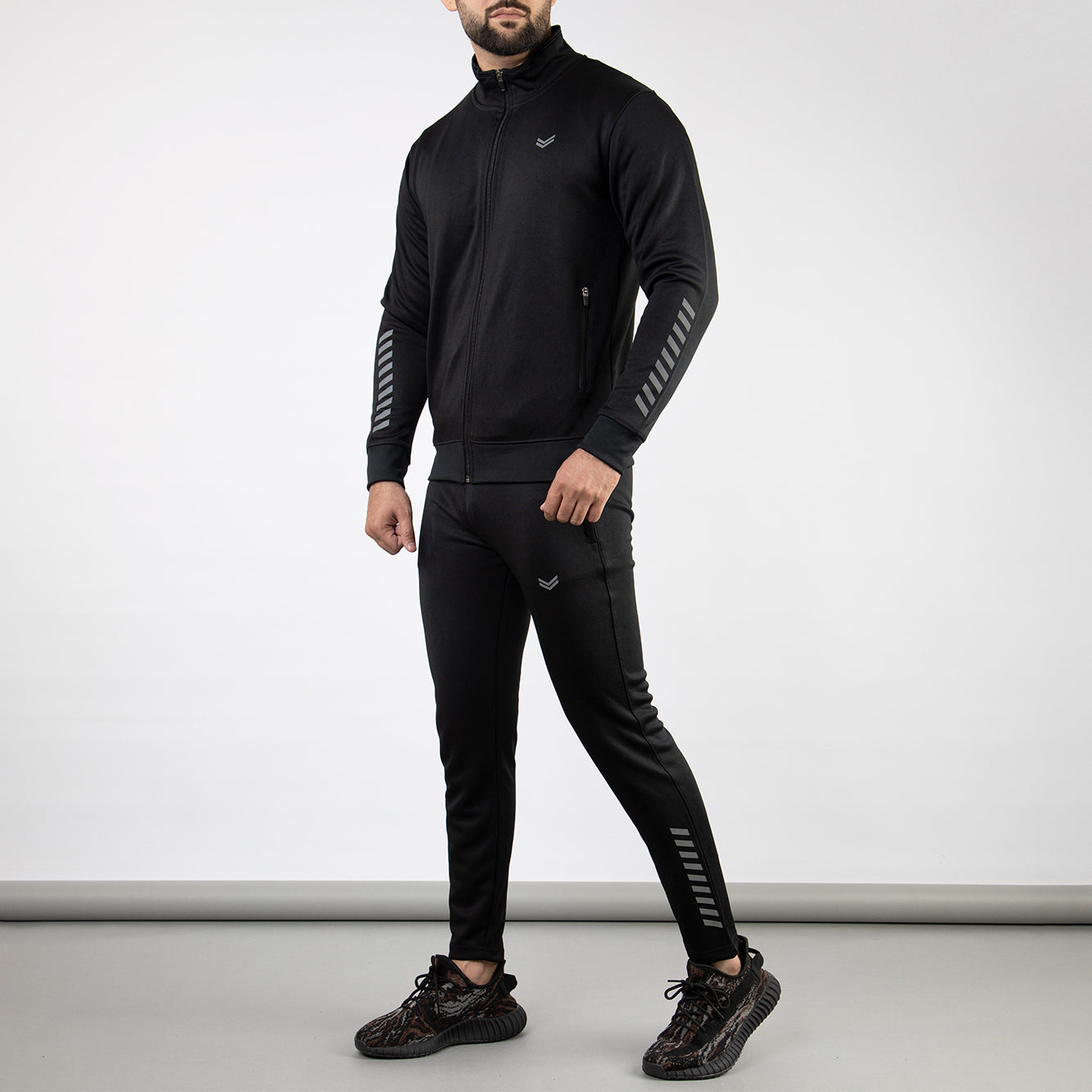 Black Quick Dry Mock-Neck Tracksuit with Reflectors