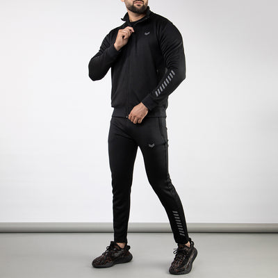 Black Quick Dry Mock-Neck Tracksuit with Reflectors
