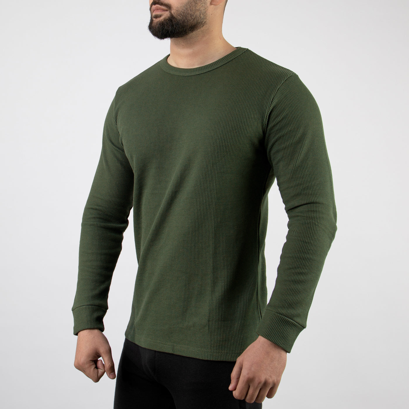 Olive Thermal Full Sleeves Waffle-Knit