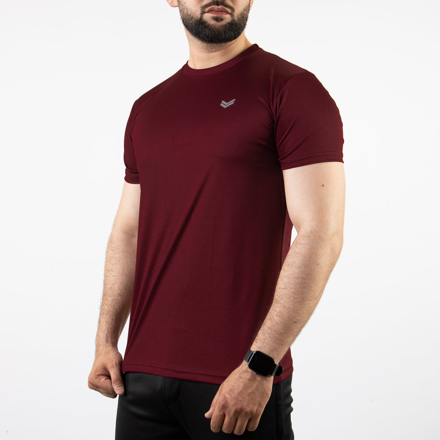 Plain Maroon Quick Dry T-Shirt with Reflective Logo