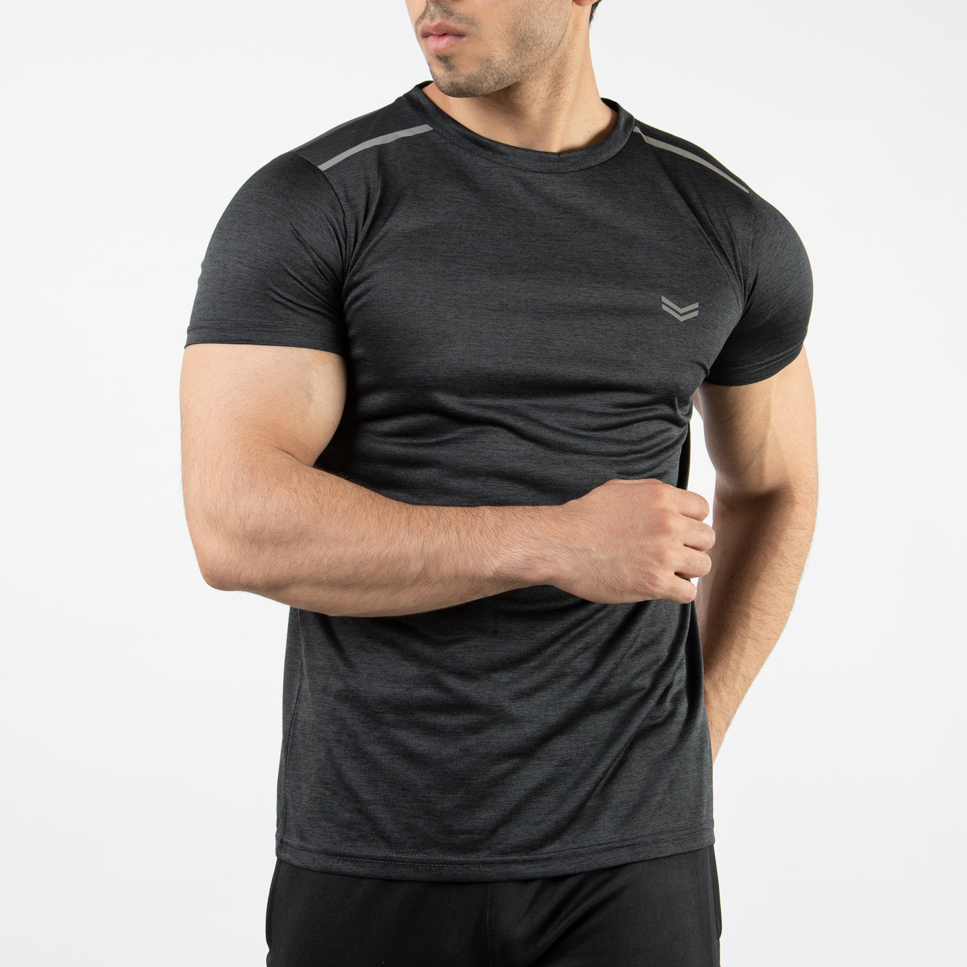 Textured Charcoal Quick Dry T-Shirt with Shoulder Reflectors