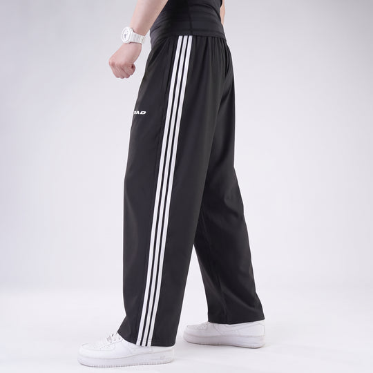 Black Micro Baggy Fit Trousers with White Three Straight Stripes