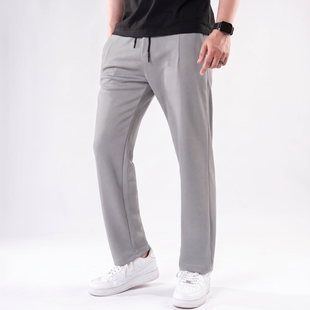 Silver Gray Straight Fit Pleated Trousers