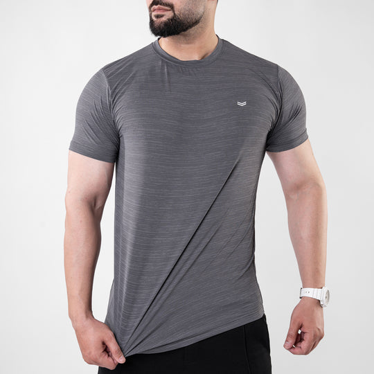 Smoke Gray Textured Flow Mesh Performance T-Shirt