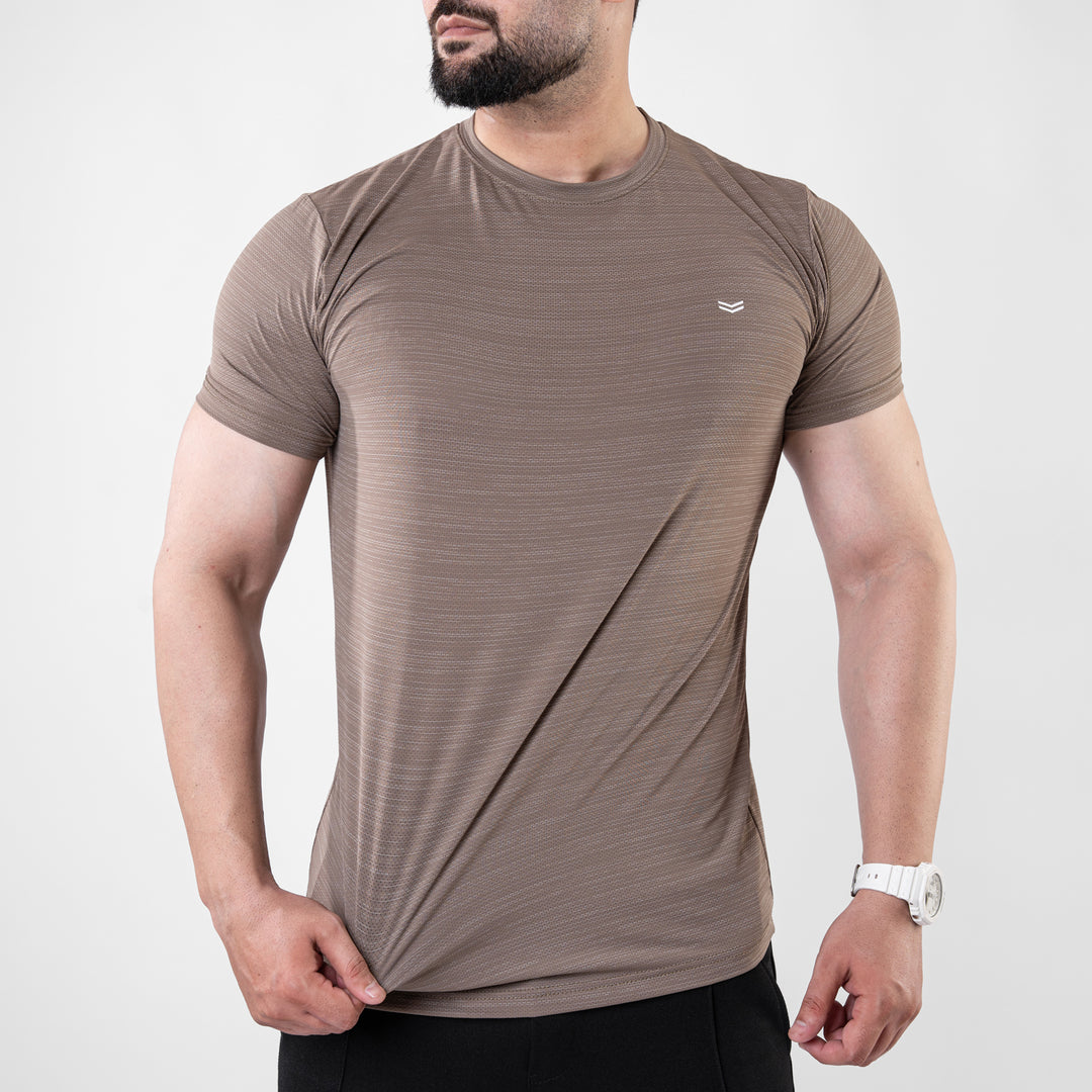 Khaki Textured Flow Mesh Performance T-Shirt