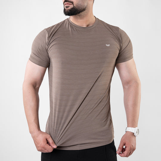 Khaki Textured Flow Mesh Performance T-Shirt