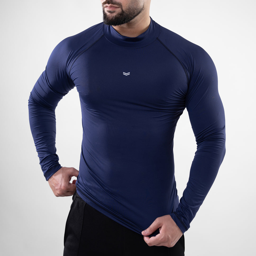 Navy Mock Neck Full Sleeve Compression T-Shirt — view 2