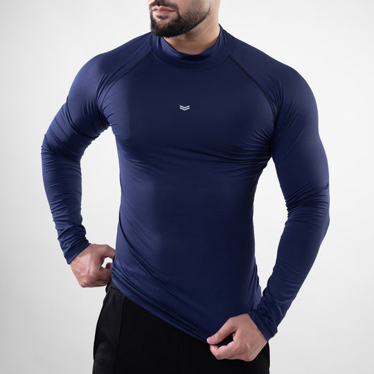 Navy Mock Neck Full Sleeve Compression T-Shirt — view 2