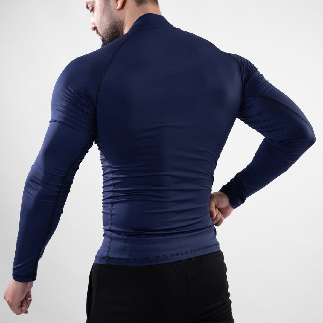 Navy Mock Neck Full Sleeve Compression T-Shirt — view 3