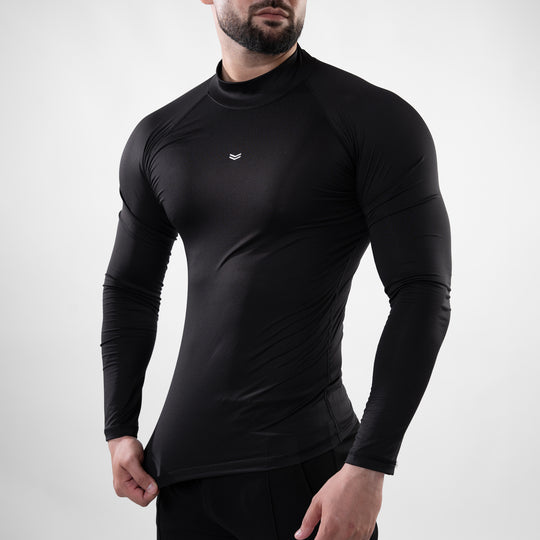 Black Mock Neck Full Sleeve Compression T-Shirt