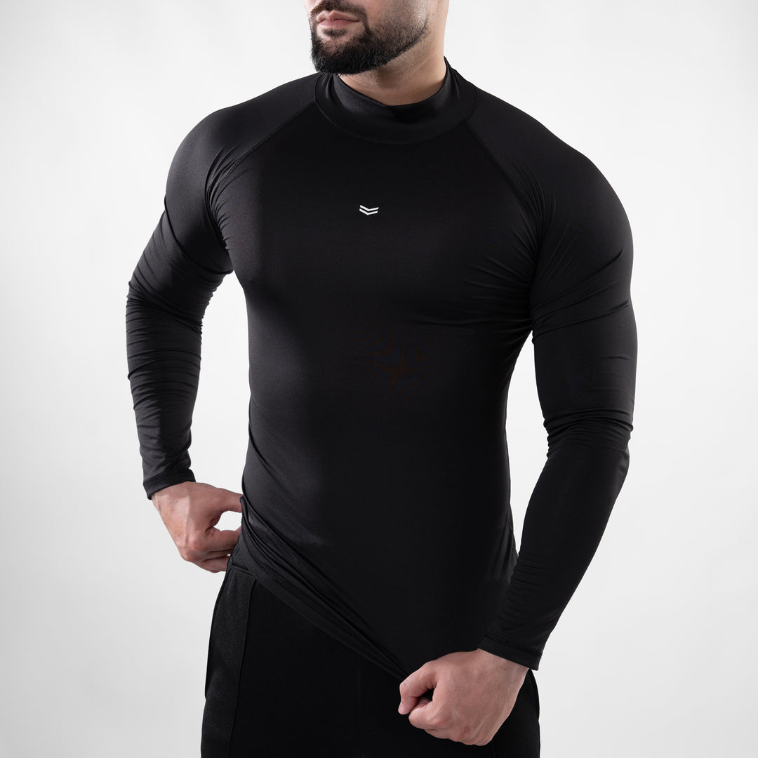 Black Mock Neck Full Sleeve Compression T-Shirt — view 2