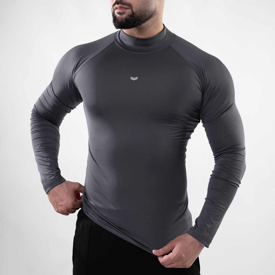 Gray Mock Neck Full Sleeve Compression T-Shirt — view 2