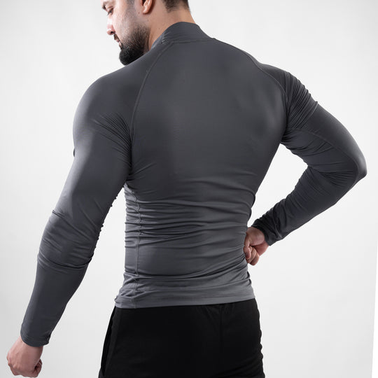 Gray Mock Neck Full Sleeve Compression T-Shirt — view 3