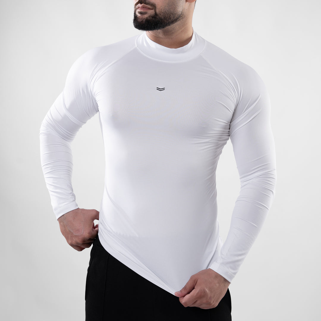 White Mock Neck Full Sleeve Compression T-Shirt — view 2