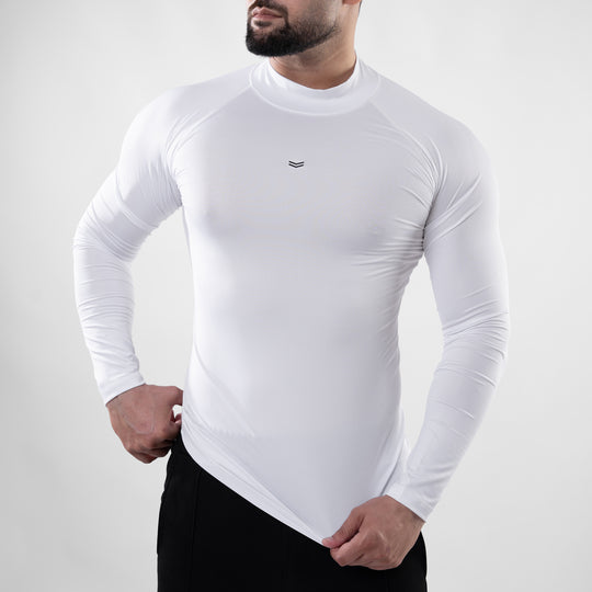 White Mock Neck Full Sleeve Compression T-Shirt — view 2