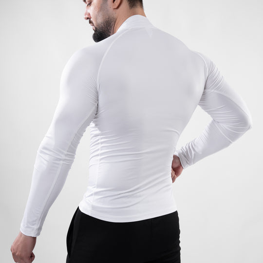 White Mock Neck Full Sleeve Compression T-Shirt — view 3