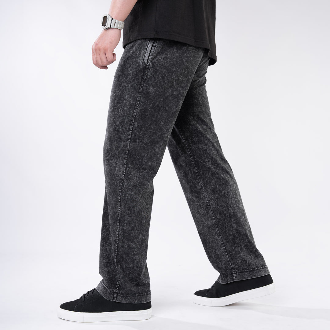 Black Acid Wash Relax Fit Trouser — view 2