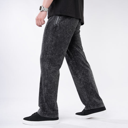 Black Acid Wash Relax Fit Trouser — view 2