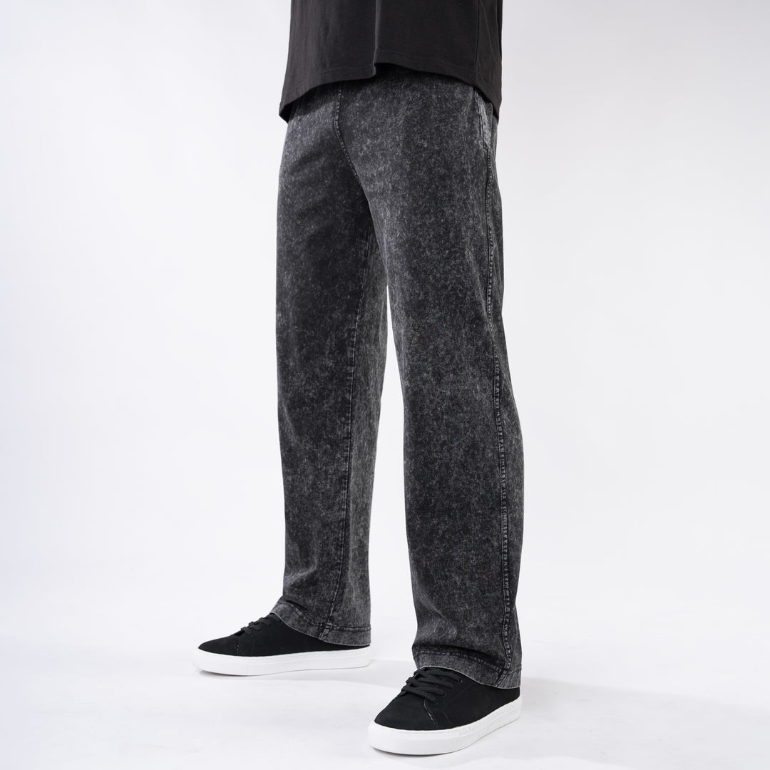 Black Acid Wash Relax Fit Trouser — view 3
