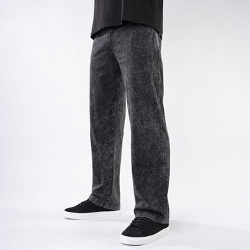 Black Acid Wash Loose Fit Trousers