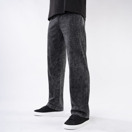 Black Acid Wash Relax Fit Trouser — view 3