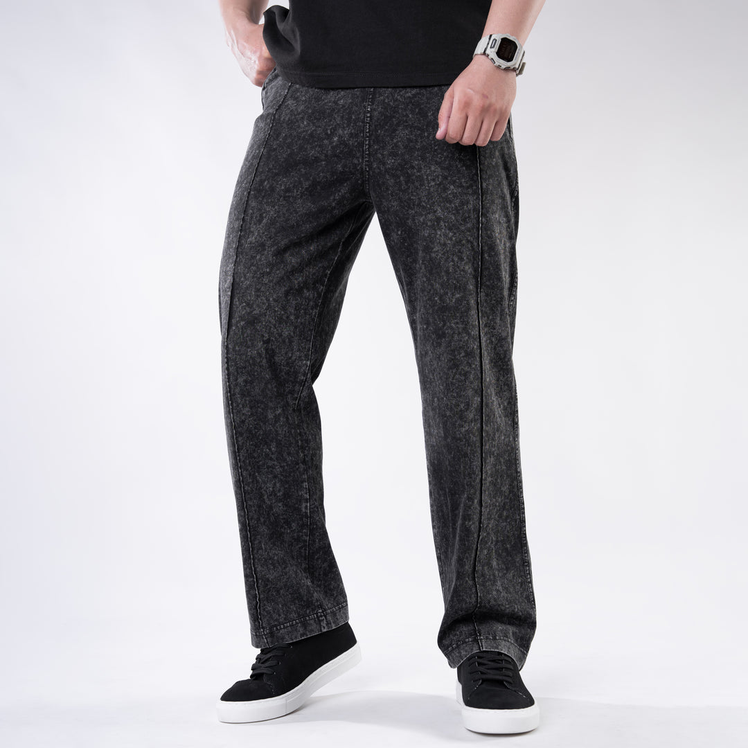Black Front-Stitch Acid Wash Relax Fit Trouser — view 2